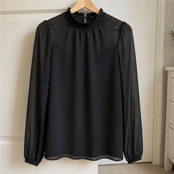 None Tops - Emerald Tie Neck Blouse